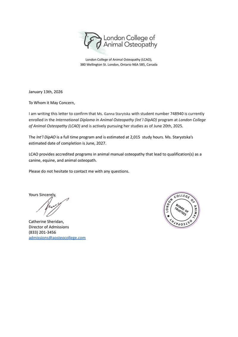 LCAO International Diploma in Animal Osteopathy
